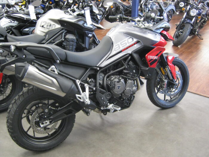 back right side of a 2021 Triumph Tiger 850 Sport in Graphite and Diablo Red