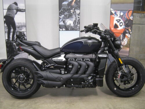 2025 Triumph Rocket 3 GT Storm in Matte Sapphire Black and Satin Pacific Blue at Chesapeake Cycles in Annapolis MD