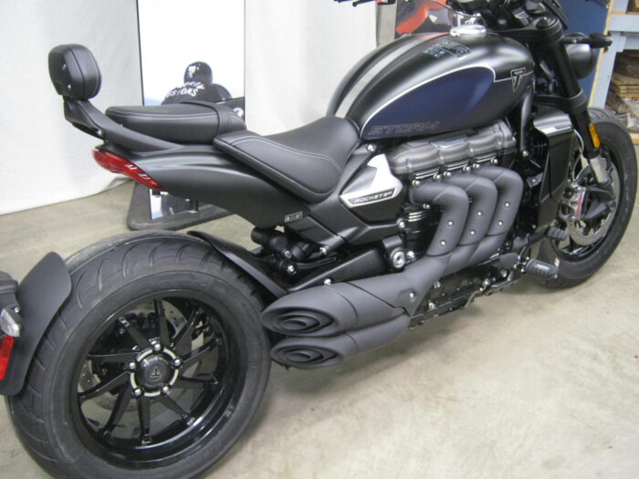 2025 Triumph Rocket 3 GT Storm in Matte Sapphire Black and Satin Pacific Blue at Chesapeake Cycles in Annapolis MD