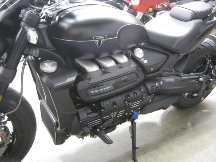 2025 Triumph Rocket 3 GT Storm in Matte Sapphire Black and Satin Pacific Blue at Chesapeake Cycles in Annapolis MD