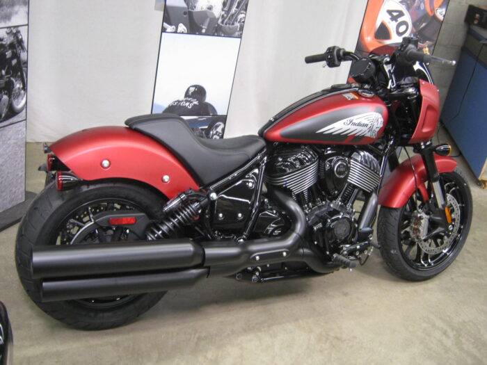 Right Side View of 2024 Indian Sport Chief in Sunset Red Smoke at Chesapeake Cycles in Annapolis Maryland