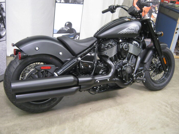 Side View 2024 Indian Chief Bobber Dark Horse in Black Smoke at Chesapeake Cycles in Annapolis Maryland