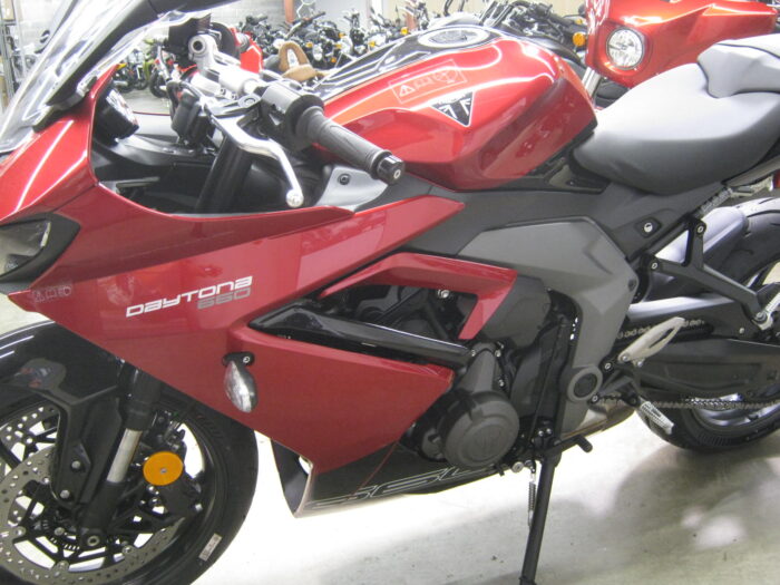 2025 Triumph Daytona 660 in Carnival Red and Sapphire Black at Chesapeake Cycles in Annapolis MD