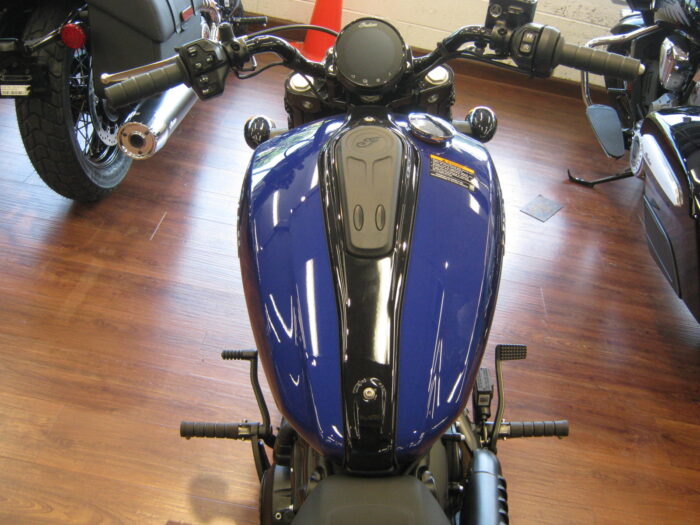 Tank View of 2025 Indian Scout Bobber Limited with Technology Package in Spirit Blue Metallic