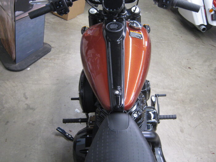 Tank view of 2024 Indian Chief Bobber Dark Horse Icon in Copper Metallic Pearl